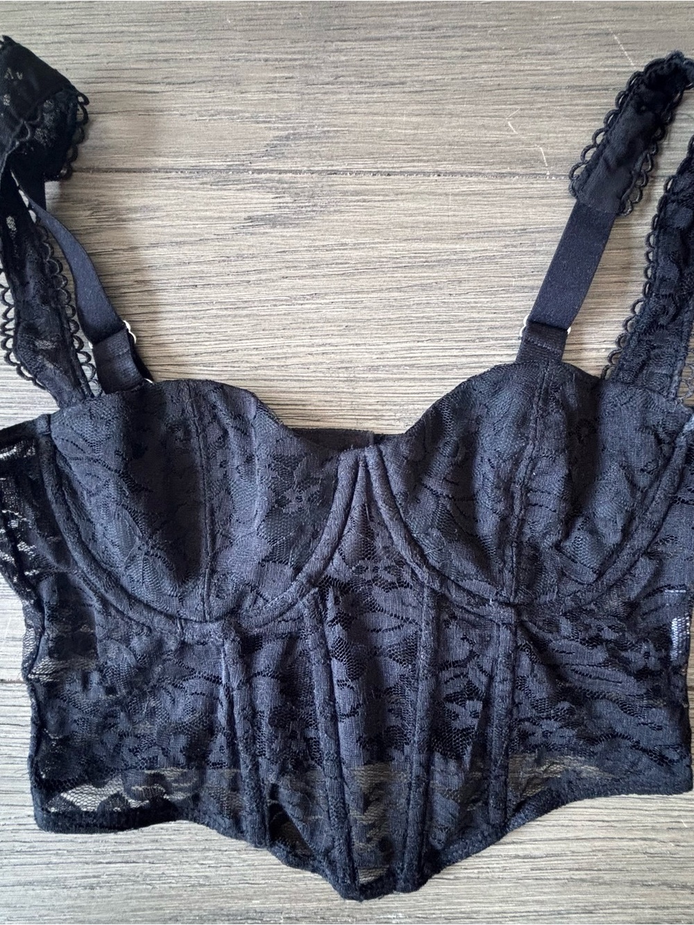 EDIKTED Black Lace Bustier Bra Top with Adjustable Straps